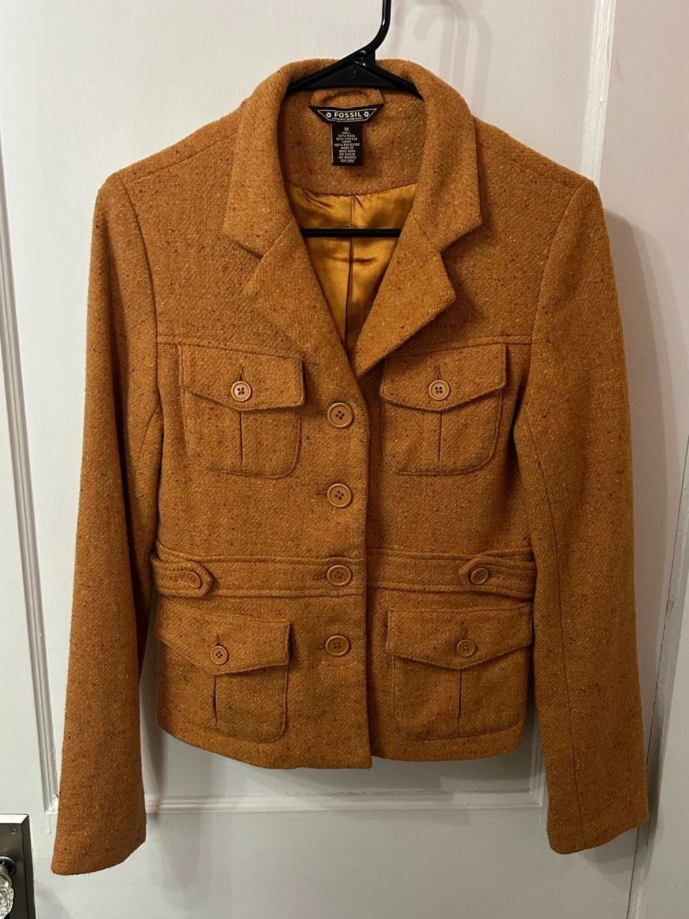 Fossil Mustard Wool-Blend Notch Collar Button Jacket
